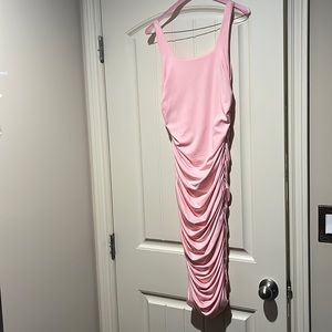 Baby pink dress, size small, ruched back, very stretchy,